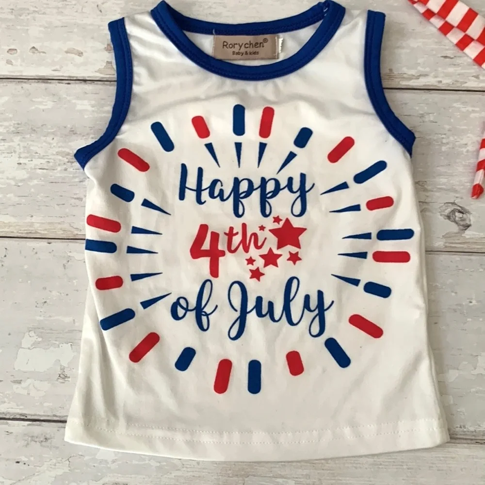 Baby Girl 12m Boutique Rory Chen 4th of July Summer Outfit Shorts Tank Headband